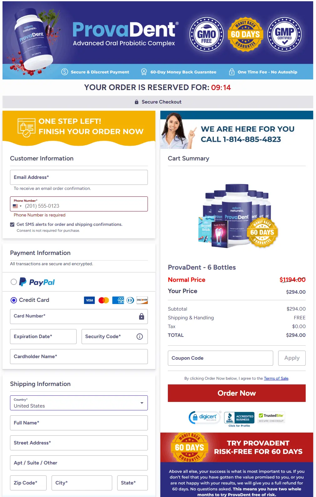 Secure ProvaDent checkout page for placing your order